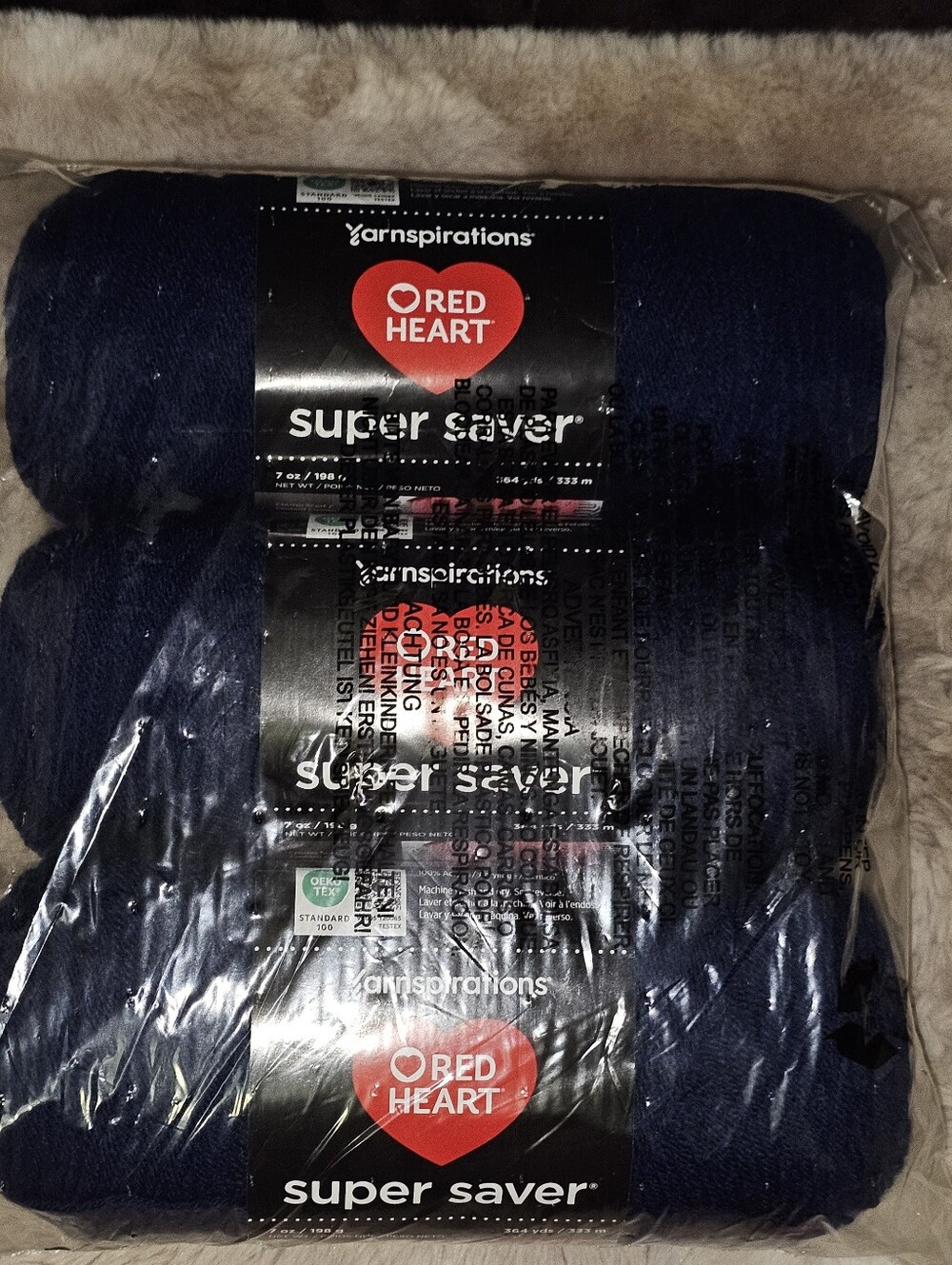 Red Heart Super Saver Yarn - Navy - 364yd - 7oz - #4 Worsted Weight - 3 Skeins